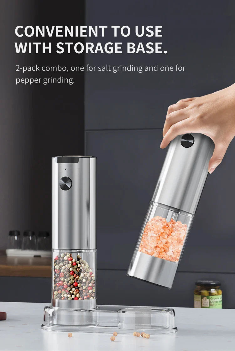 PureMama Spice: Electric Salt & Pepper Grinder – Adjustable, Refillable, Battery-Powered Kitchen Ease for Moms!