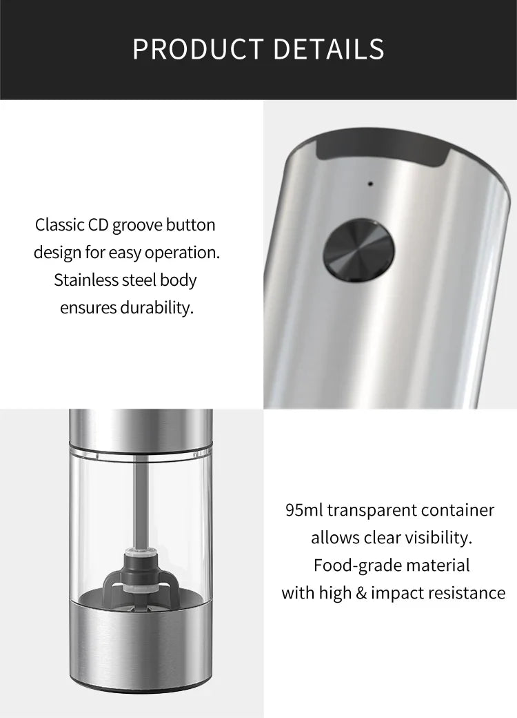 PureMama Spice: Electric Salt & Pepper Grinder – Adjustable, Refillable, Battery-Powered Kitchen Ease for Moms!