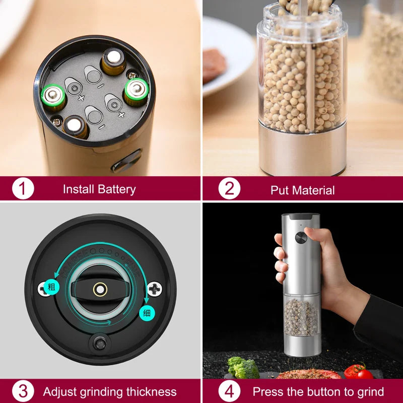 PureMama Spice: Electric Salt & Pepper Grinder – Adjustable, Refillable, Battery-Powered Kitchen Ease for Moms!